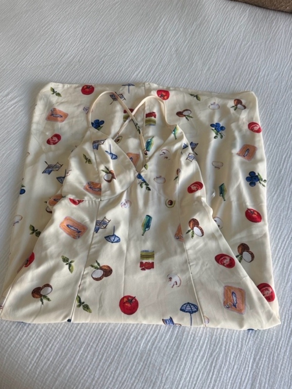 For Love & Lemons Style Linen Midi Dress Open Back Tie Summer Fruit Print S - Picture 4 of 6